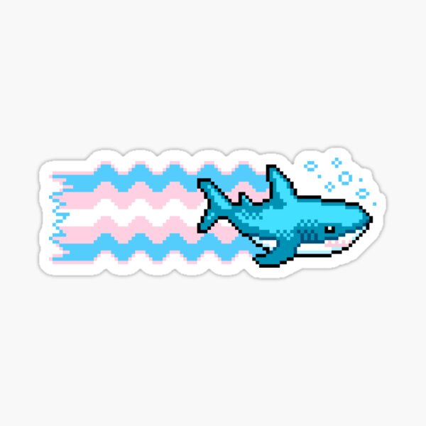 Aperçu de l'œuvre Pixel Art Requin Trans Pride avec Drapeau V2 créée et vendue par HeatherUnderground.