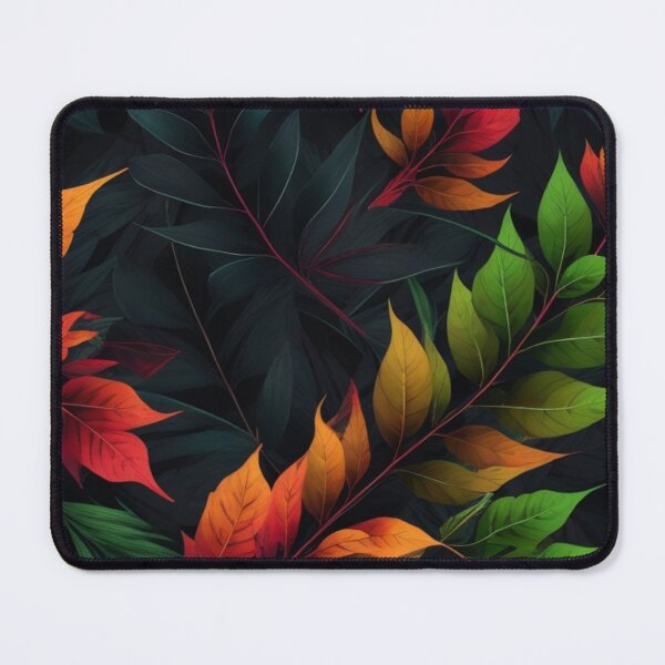 Item preview, colourful leaf pattern in black background designed and sold by optimusprime39.