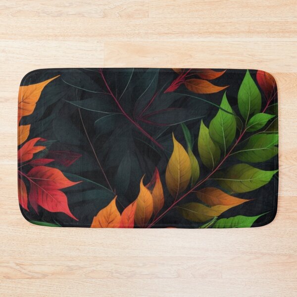 Item preview, colourful leaf pattern in black background designed and sold by optimusprime39.