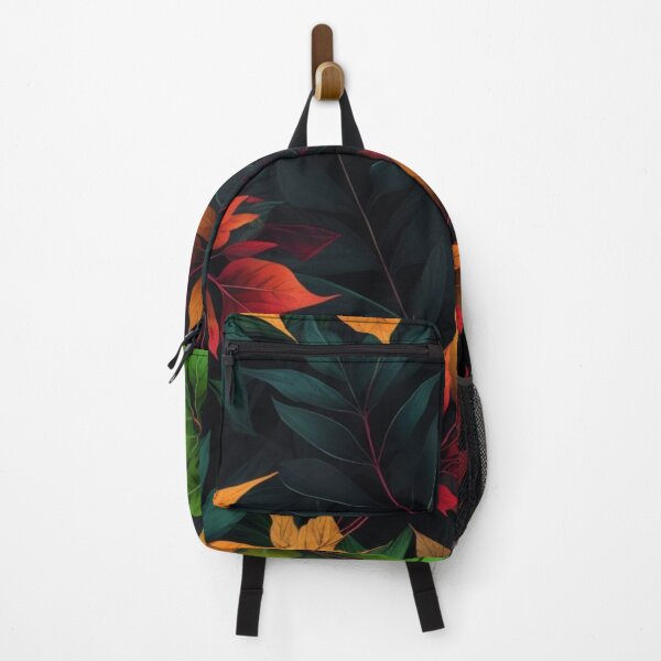 Item preview, colourful leaf pattern in black background designed and sold by optimusprime39.