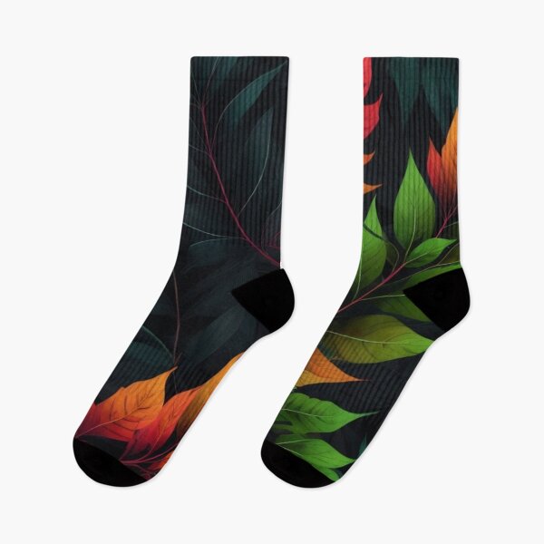 Item preview, colourful leaf pattern in black background designed and sold by optimusprime39.