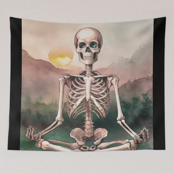 Item preview, watercolor meditating skeleton designed and sold by ururuty.