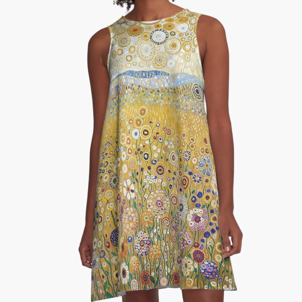 Vista previa del artículo con la obra «Jardín de flores doradas Klimt», diseñado y vendido por maniacfitness.