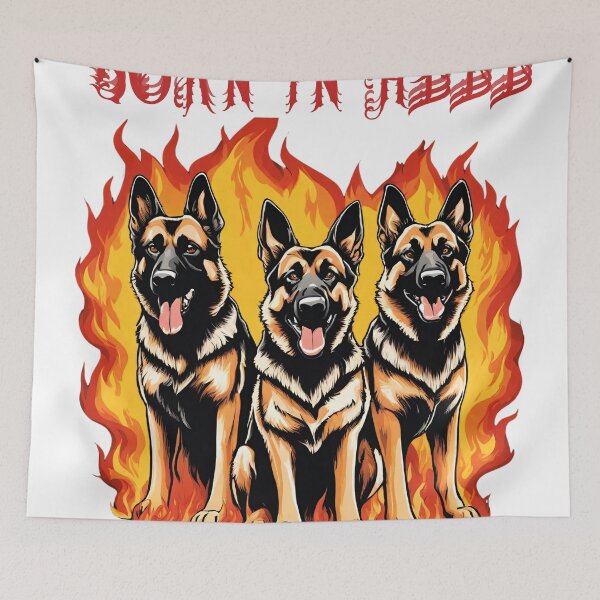 Item preview, Agresive german shepherd in fire Born in Hell  designed and sold by GoodyPaws.