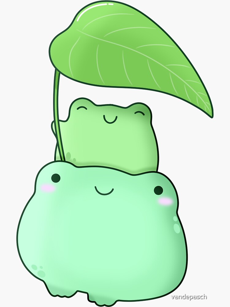 Thumbnail 3 of 3, Sticker, cute happy frog with leave designed and sold by vandepasch.