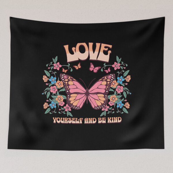 Item preview, Love Yourself And Be Kind Boho Colorful Butterfly Flower Inspirational Quote designed and sold by GroovyFusion.
