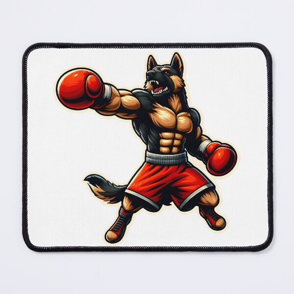 Item preview, German Shepherd wearing fiery red and black boxing shorts designed and sold by Animalpetslover.