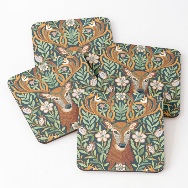 Item preview, Morris Inspired Deer Art Vintage Forest Illustration designed and sold by Tamas Das.
