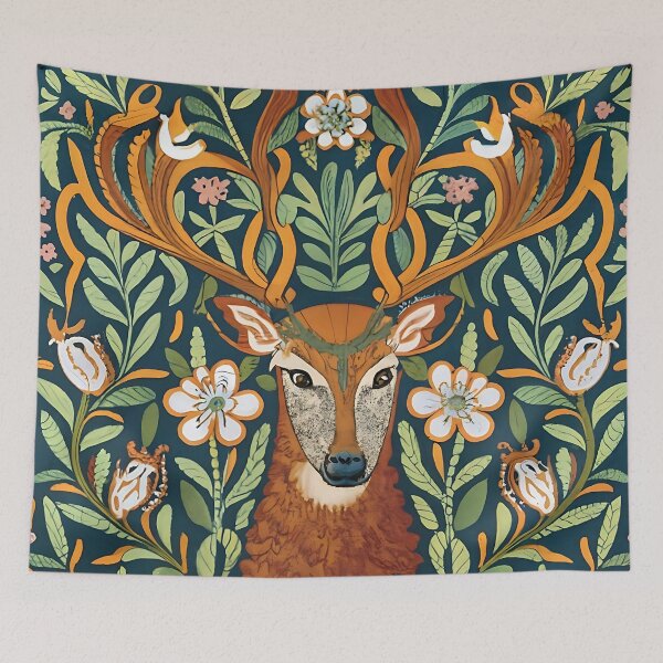 Item preview, Morris Inspired Deer Art Vintage Forest Illustration designed and sold by Tamas Das.