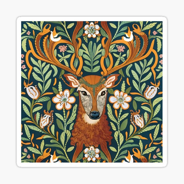 Item preview, Morris Inspired Deer Art Vintage Forest Illustration designed and sold by Tamas Das.