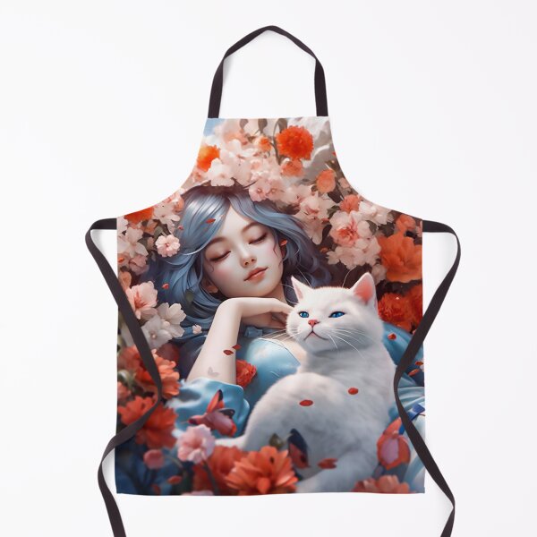 Item preview, Serene Floral Dreamscape - Girl and White Cat designed and sold by Dreamsinpastel.