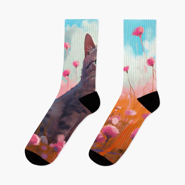 Item preview, Whimsical Meadow Gaze - Cat Among Pink Flowers designed and sold by Dreamsinpastel.