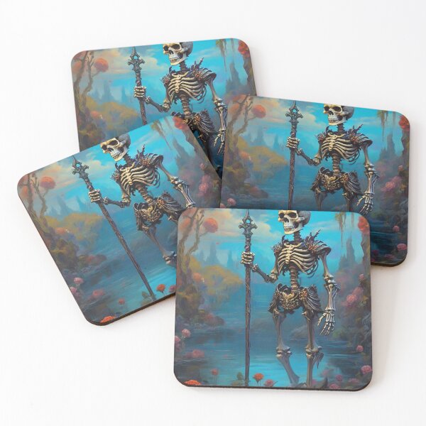 Item preview, Skeleton warrior standing in an ethereal magical bog with flowers  designed and sold by Vintage Designs +.