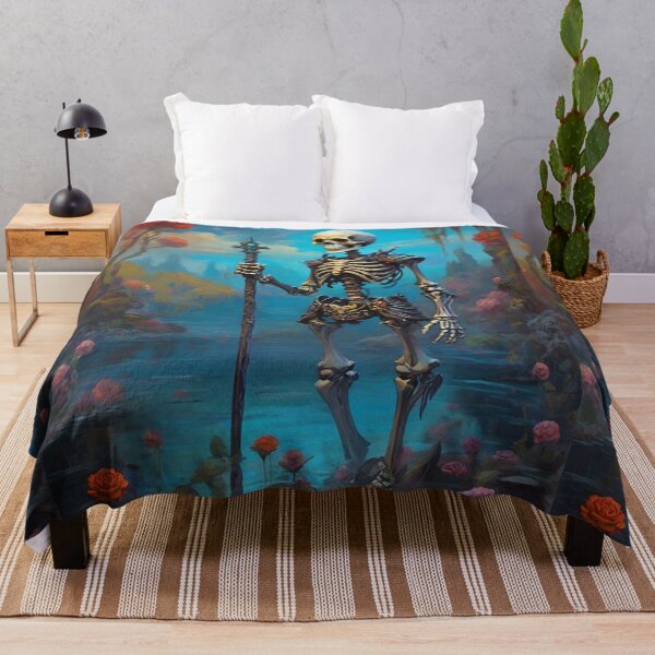 Item preview, Skeleton warrior standing in an ethereal magical bog with flowers  designed and sold by Vintage Designs +.