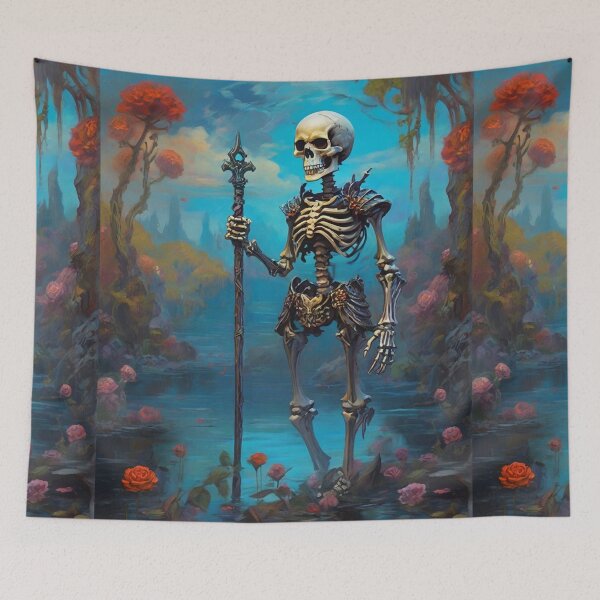 Item preview, Skeleton warrior standing in an ethereal magical bog with flowers  designed and sold by Vintage Designs +.