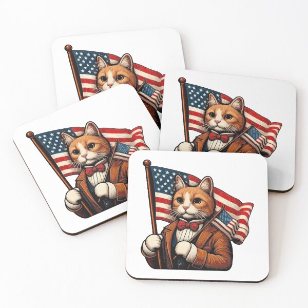 Item preview, A Vintage Cat Holding American Flag for Cat Kitten Lover  -  designed and sold by PurpleLoveStore.