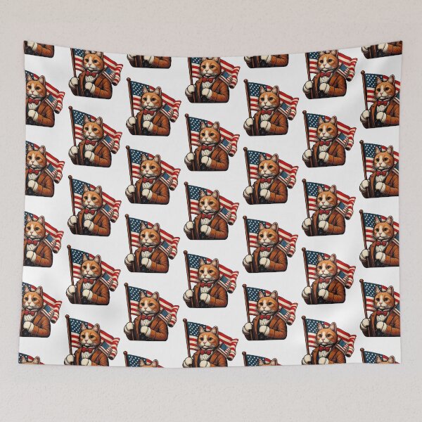 Item preview, A Vintage Cat Holding American Flag for Cat Kitten Lover  -  designed and sold by PurpleLoveStore.