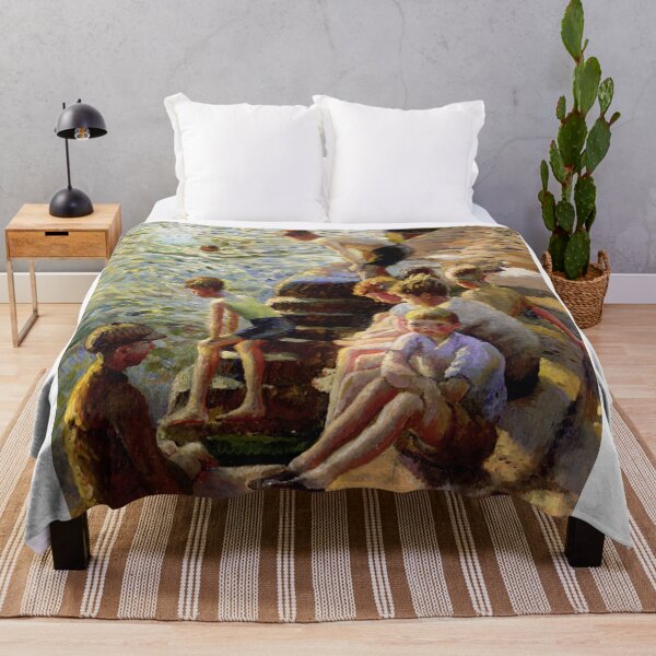 Item preview, Boys sitting by a lake vintage impressionist art designed and sold by Vintage Designs +.