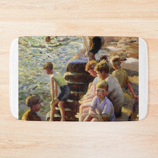 Aperçu de l'œuvre Boys sitting by a lake vintage impressionist art créée et vendue par Vintage Designs +.