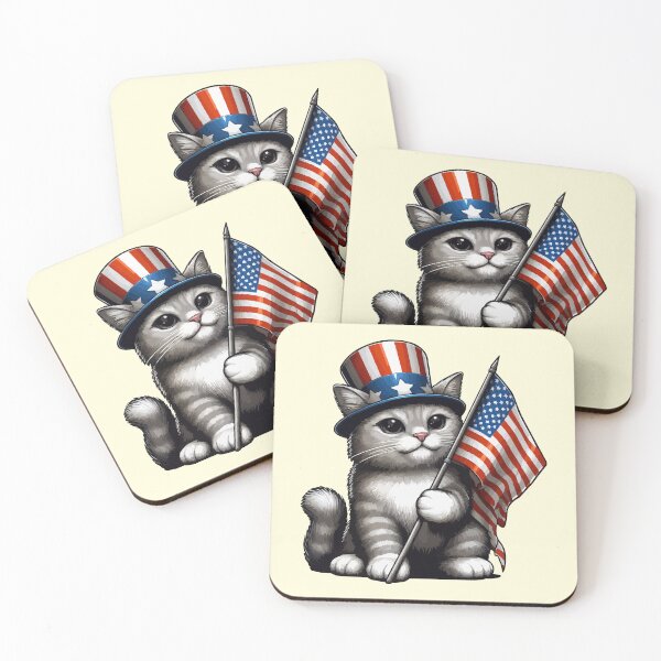Item preview, A Cute Cool Cat Holding American Flag for Cat Kitten Lover  -  designed and sold by PurpleLoveStore.
