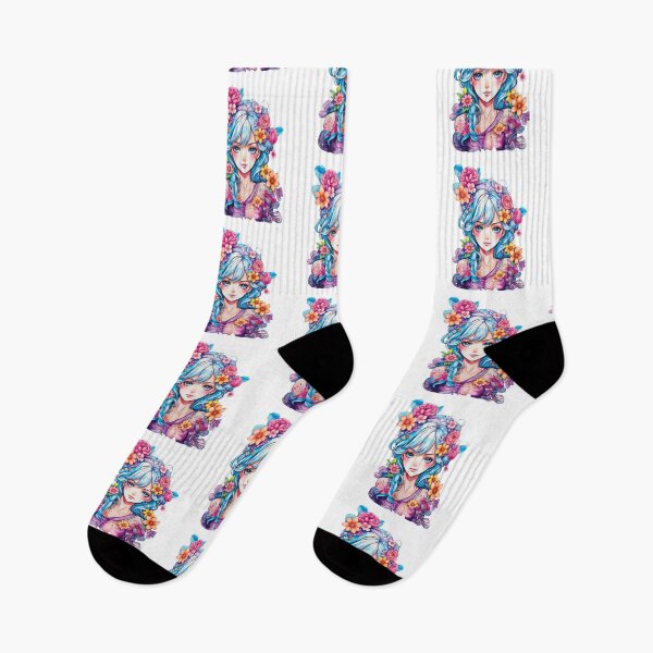 Item preview, blue sky cute kawaii japan girl character in colorful flower beautiful cartoon designed and sold by Bspaces.