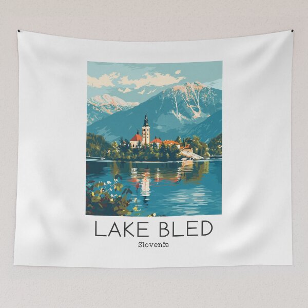 Item preview, A Vintage Travel Illustration of Lake Bled - Slovenia designed and sold by GoodOldVintage.