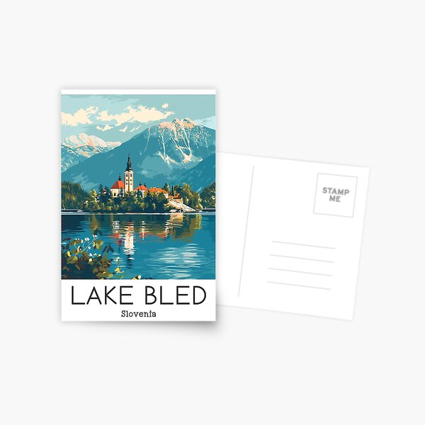 Item preview, A Vintage Travel Illustration of Lake Bled - Slovenia designed and sold by GoodOldVintage.