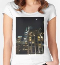 Building, Skyscraper, New York, Manhattan, Street, Pedestrians, Cars, Towers Women's Fitted Scoop T-Shirt