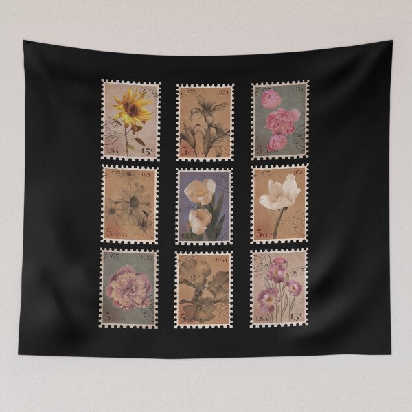 Item preview, Vintage floral stamp collection designed and sold by TorraCreative.