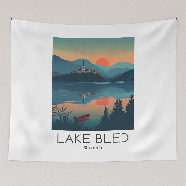 Item preview, A Vintage Travel Illustration of Lake Bled - Slovenia designed and sold by GoodOldVintage.