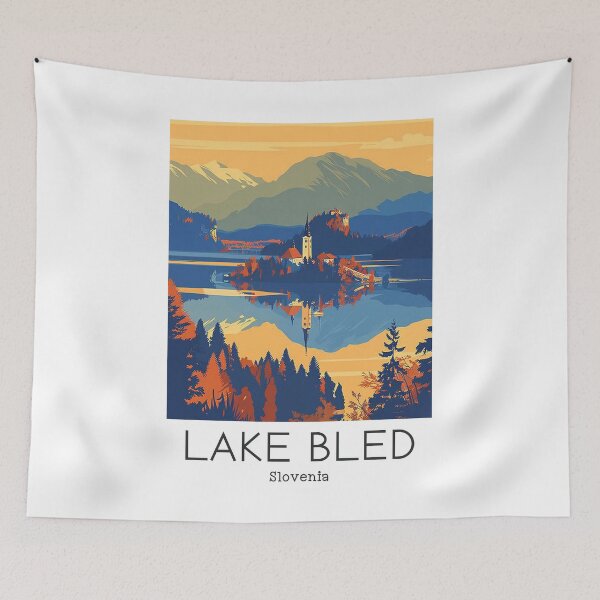 Item preview, A Vintage Travel Illustration of Lake Bled - Slovenia designed and sold by GoodOldVintage.