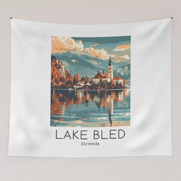 Item preview, A Vintage Travel Illustration of Lake Bled - Slovenia designed and sold by GoodOldVintage.