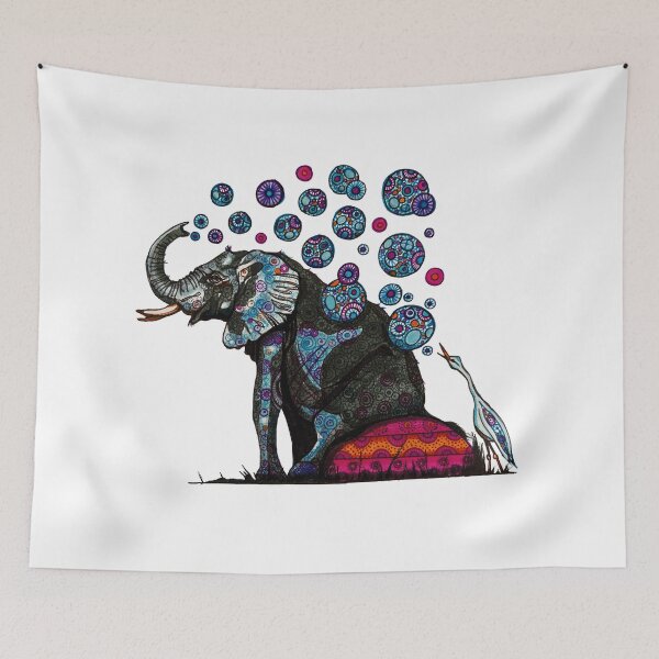Item preview, Elephant and Cattle Egret with Shweshwe bubbles designed and sold by Every-wen.