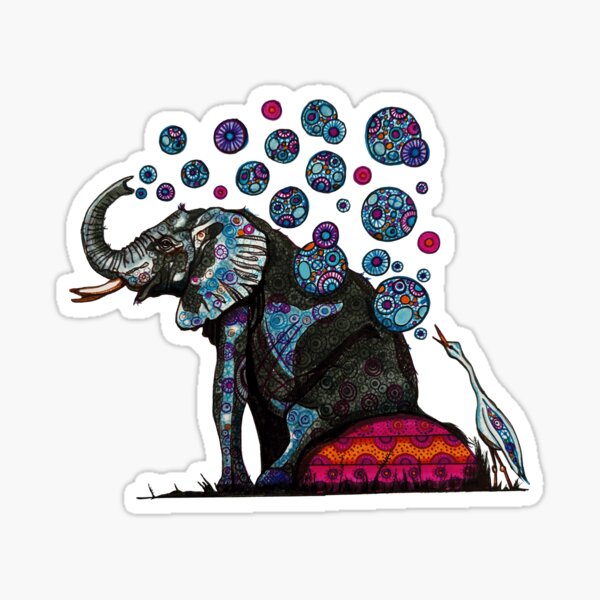 Item preview, Elephant and Cattle Egret with Shweshwe bubbles designed and sold by Every-wen.