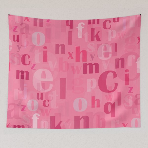 Item preview, Pink alphabet abstract letters spread across pattern background designed and sold by SpinklyCreations.