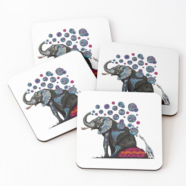 Item preview, Elephant and Cattle Egret with Shweshwe bubbles designed and sold by Every-wen.