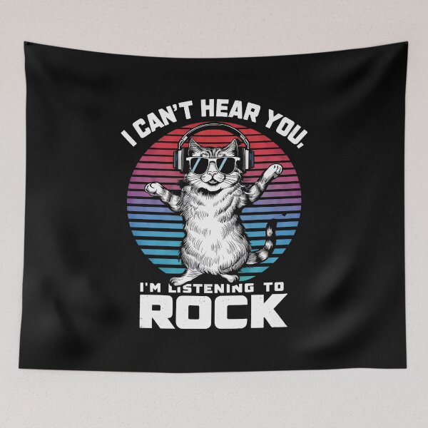 Item preview, "Rocking Out: I Can't Hear You, I'm Listening to Rock" Cat & Rock Lover T-Shirt designed and sold by AI-volution.