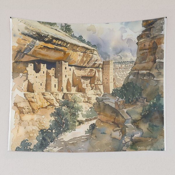 Item preview, A Watercolor Design of the Mesa Verde National Park - Colorado - US designed and sold by Sketch-Shack.