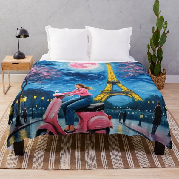 Item preview, Paris girl riding pink scooter in the moonlight designed and sold by JackFreestone.