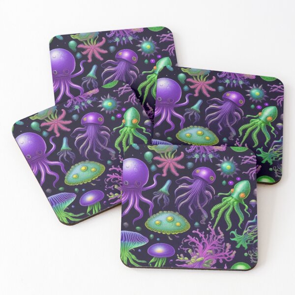 Item preview, Bioluminescent Black Light Style Deep Ocean Creatures Pattern designed and sold by DreamCraze.