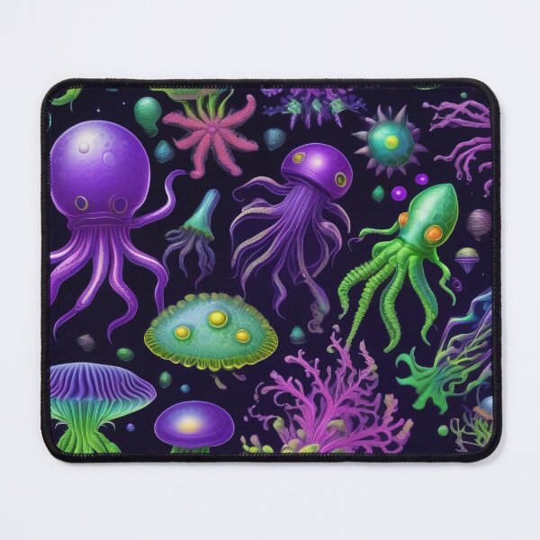 Item preview, Bioluminescent Black Light Style Deep Ocean Creatures Pattern designed and sold by DreamCraze.