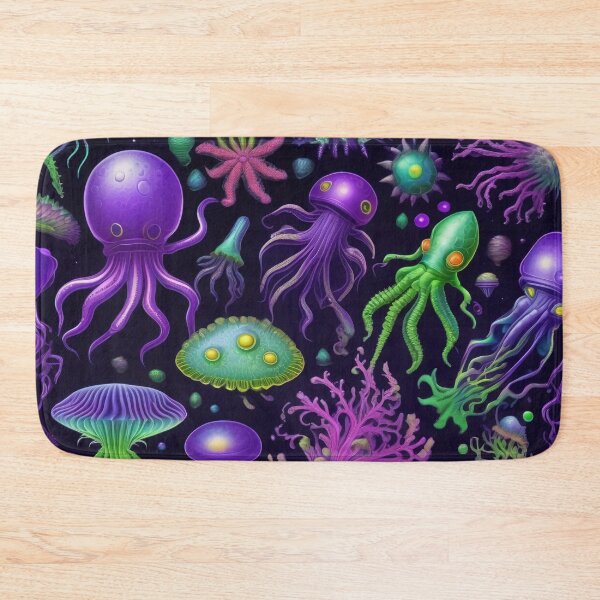 Item preview, Bioluminescent Black Light Style Deep Ocean Creatures Pattern designed and sold by DreamCraze.