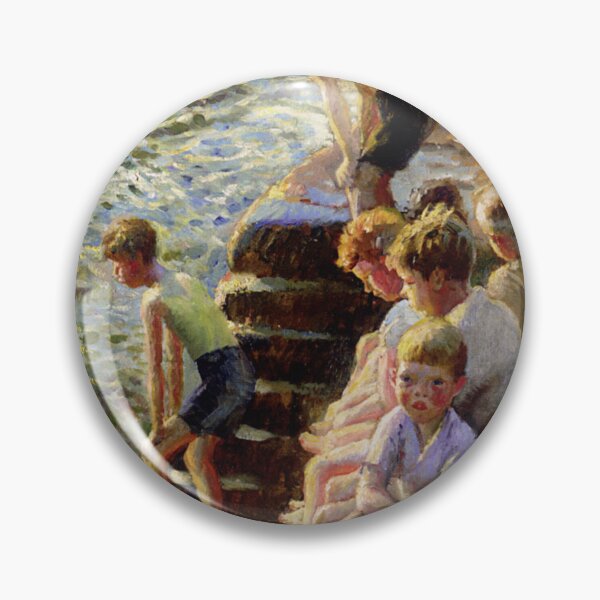 Item preview, Boys sitting by a lake vintage impressionist art designed and sold by Vintage Designs +.