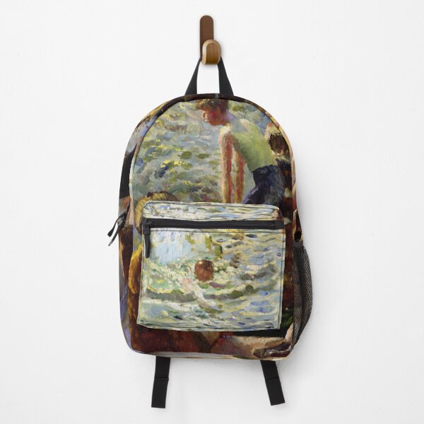 Aperçu de l'œuvre Boys sitting by a lake vintage impressionist art créée et vendue par Vintage Designs +.