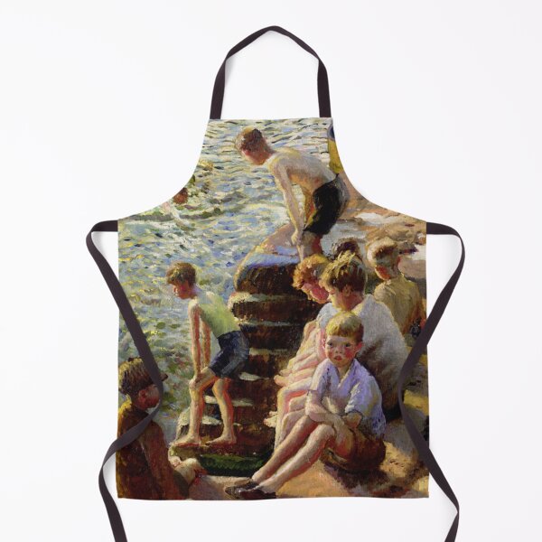 Aperçu de l'œuvre Boys sitting by a lake vintage impressionist art créée et vendue par Vintage Designs +.