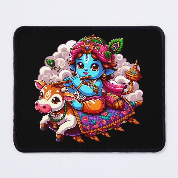Item preview, Baby Krishna with calf on flying carpet, Cute Krishna Art designed and sold by Kondi-Art.