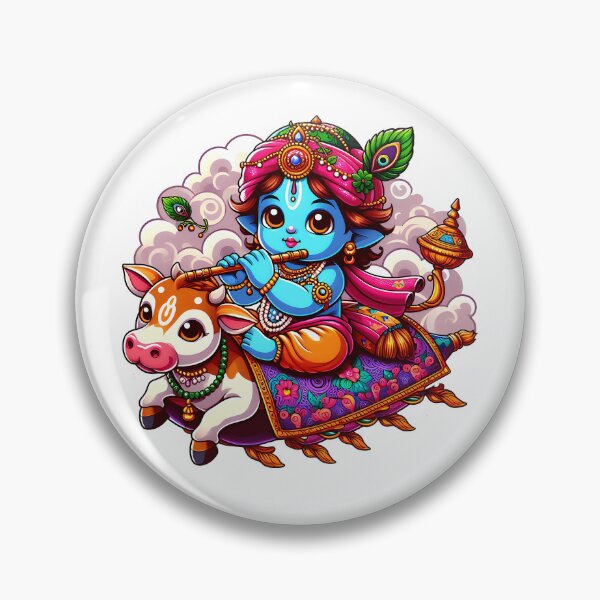 Artikelvorschau, Baby Krishna mit Kalb auf fliegendem Teppich, süße Krishna-Kunst entworfen und verkauft von Kondi-Art.