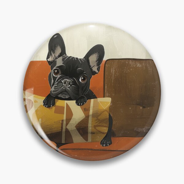 Item preview, Cheeky French Bulldog Peeking over Couch Cushion Illustration designed and sold by Retrocranio.