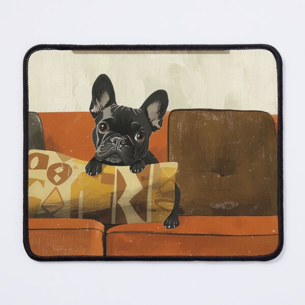 Item preview, Cheeky French Bulldog Peeking over Couch Cushion Illustration designed and sold by Retrocranio.