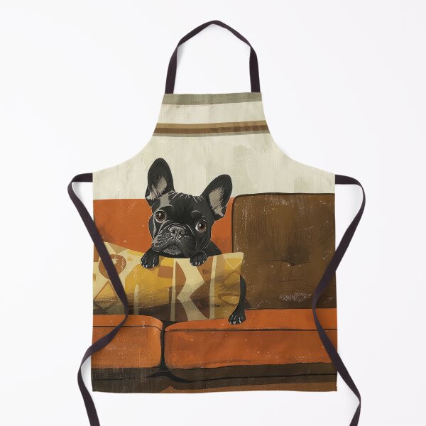 Item preview, Cheeky French Bulldog Peeking over Couch Cushion Illustration designed and sold by Retrocranio.